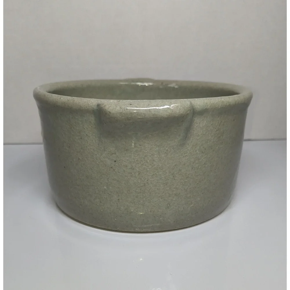 Vintage Handmade Art Pottery Serving Bowl Sage Green Artist Signed 6.5